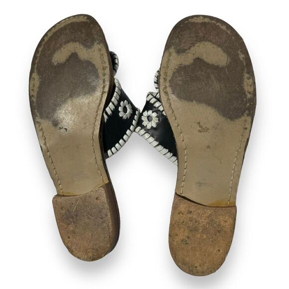 Jack Rogers Classic Whip-Stitch Palm Beach Leather Thong Sandal Black & White 8M - Picture 5 of 6
